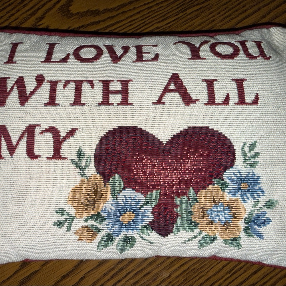 Vintage Tapestry Heart and Floral Throw Pillow